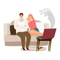 Scared man and woman watching horror movie vector illustration