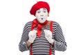 scared mime looking at camera