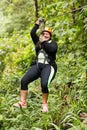 Scared Oversized Adult Woman On Zip Line