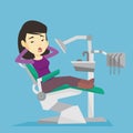 Scared patient in dental chair vector illustration