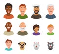 Scared people face vector frightened characters scary in panic and afraid nervous man, boy, cat and dog animals facial