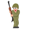 Scared soldier. Isolated stock illustration