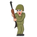 Scared soldier. Isolated stock illustration