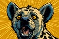 a scared, surprised hyena on a yellow background,