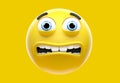 Scared yellow emoji, frustrated worried face emoticon icon, 3d rendering.