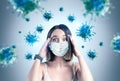 Scared young woman in mask, coronavirus panic Royalty Free Stock Photo