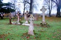 Scarey grave yard with crosses as head stones photograph Royalty Free Stock Photo