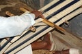 Scarf being woven on a hand loom