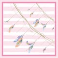 Scarf design bird feathers on a branch Royalty Free Stock Photo