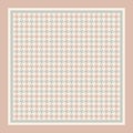 Scarf design vector in grey, pink, beige with houndstooth geometric ornament. Square morif with border for silk scarf, bandana.