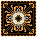 Scarf Golden Baroque Design with Chains for Silk Print. Square fashion print. Vintage Style Pattern Ready for Textile. On Black Ba Royalty Free Stock Photo