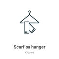 Scarf on hanger outline vector icon. Thin line black scarf on hanger icon, flat vector simple element illustration from editable Royalty Free Stock Photo