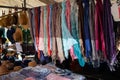 Scarf stall at a street market on a market square in Hoofddorp