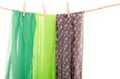 Scarfs hanging on a rope clothesline Royalty Free Stock Photo
