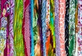 Scarfs silk headdresses, bright textile background Royalty Free Stock Photo