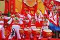 Scarlet flags and red drums of the dancers Royalty Free Stock Photo