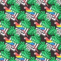Scarlet macaw and monstera seamless pattern