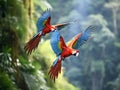 Ai Generated illustration Wildlife Concept of Scarlet macaws flying corcovado nat park costa rica