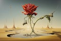 Scarlet Oasis Capturing the Beauty of a Red Rose in a Surreal Desert