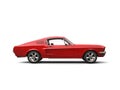 Scarlet red American vintage muscle car - side view Royalty Free Stock Photo