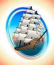 Scarlet sails ship in a circle. Vector draw