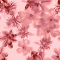 Scarlet Watercolor Garden. Coral Flower Print. Pink Seamless Decor. Blur Hibiscus Illustration. Pattern Illustration. Tropical Wal Royalty Free Stock Photo