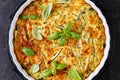 Scarpaccia, italian zucchini tart in a baking dish