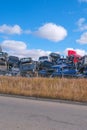 Scarped cars at a vehicle junk scrapyard Royalty Free Stock Photo