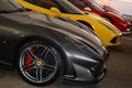 Scarperia Florence, Italy - March 2018 : Detail of Ferrari Sport Cars in the paddock of Mugello Circuit. Royalty Free Stock Photo