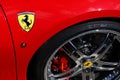 Scarperia Florence, Italy - March 2018 : detail of a wheel of a Ferrari sports car in the Mugello Paddock