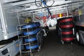 Scarperia, ITALY May 2012: Formula 1 tires in preheating with electric blankets in the pits of the Mugello Circuit.