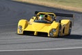 Scarperia, Mugello - 28 August 2020: Historic yellow Prototype Ferrari 333SP in action at the Mugello Circuit.