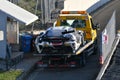 Scarperia, November 19, 2021: Ferrari Challenge on tow truck after accident duringTrofeo Pirelli Race 1
