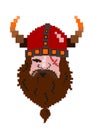 Scarred angry viking with a big beard, pixelled picture