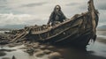 Abandoned Boat A Haunting Portrait Of An Old Skeleton In An Apocalypse Landscape