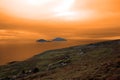 Scarriff island view with red sky Royalty Free Stock Photo