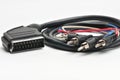 SCART RGB - 3 x RCA cable on a white background Royalty Free Stock Photo