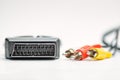 Scart socket with video to audio cable Royalty Free Stock Photo