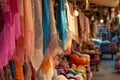 scarves with fringes swaying on a breeze in an openair market Royalty Free Stock Photo