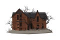 Scary Abandoned House, Halloween Haunted Mansion Vector Illustration on White Background