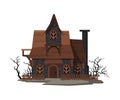 Scary Abandoned House, Halloween Haunted Small Cottage Vector Illustration on White Background