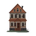 Scary Abandoned House, Halloween Haunted Two Storey Building with Broken Windows Vector Illustration on White Background