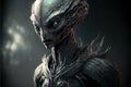 Scary alien from deep space, portrait of grey extraterrestrial humanoid, generative AI