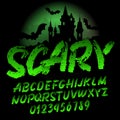 Scary alphabet font. Brush stroke letters and numbers.