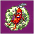 Scary angry fire extinguisher with smoke effect logo cartoon illustrations