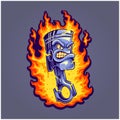 Scary angry flame piston racing logo cartoon illustrations