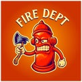 Scary angry hydrant fire dept axe logo cartoon illustrations Royalty Free Stock Photo