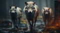 Scary and angry wolves look into the camera lens Royalty Free Stock Photo