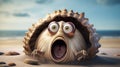 Surprised Clam On Seashell: Humorous Caricature By Greg Olsen