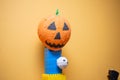 Scary artificial pumpkin decoration in the kids club during Halloween